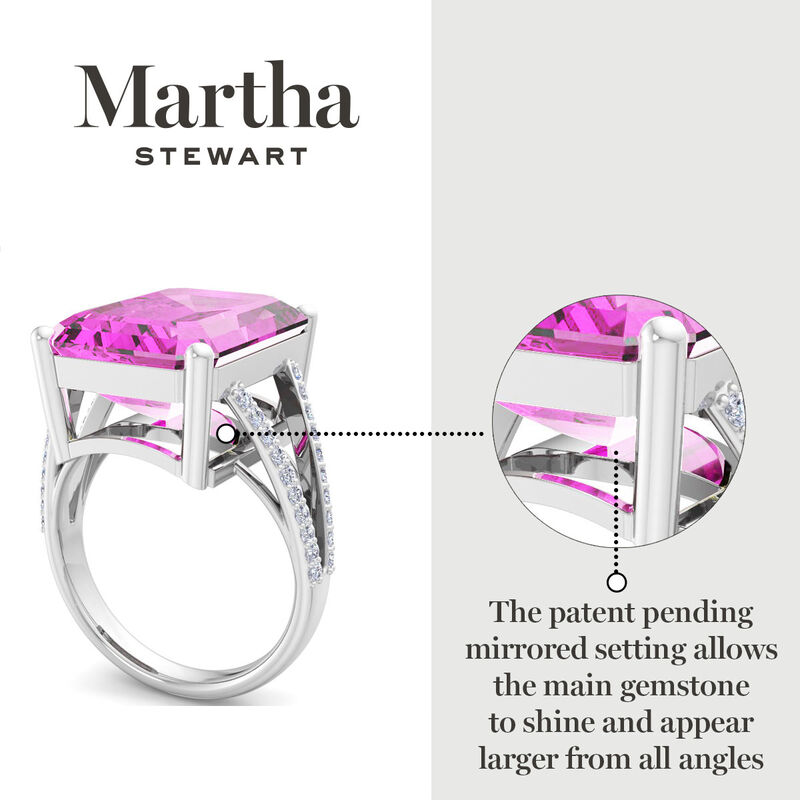 Martha Stewart 10 1/4ctw. Emerald Cut Pink Sapphire & Lab Grown Diamond Ring In Sterling Silver image number null